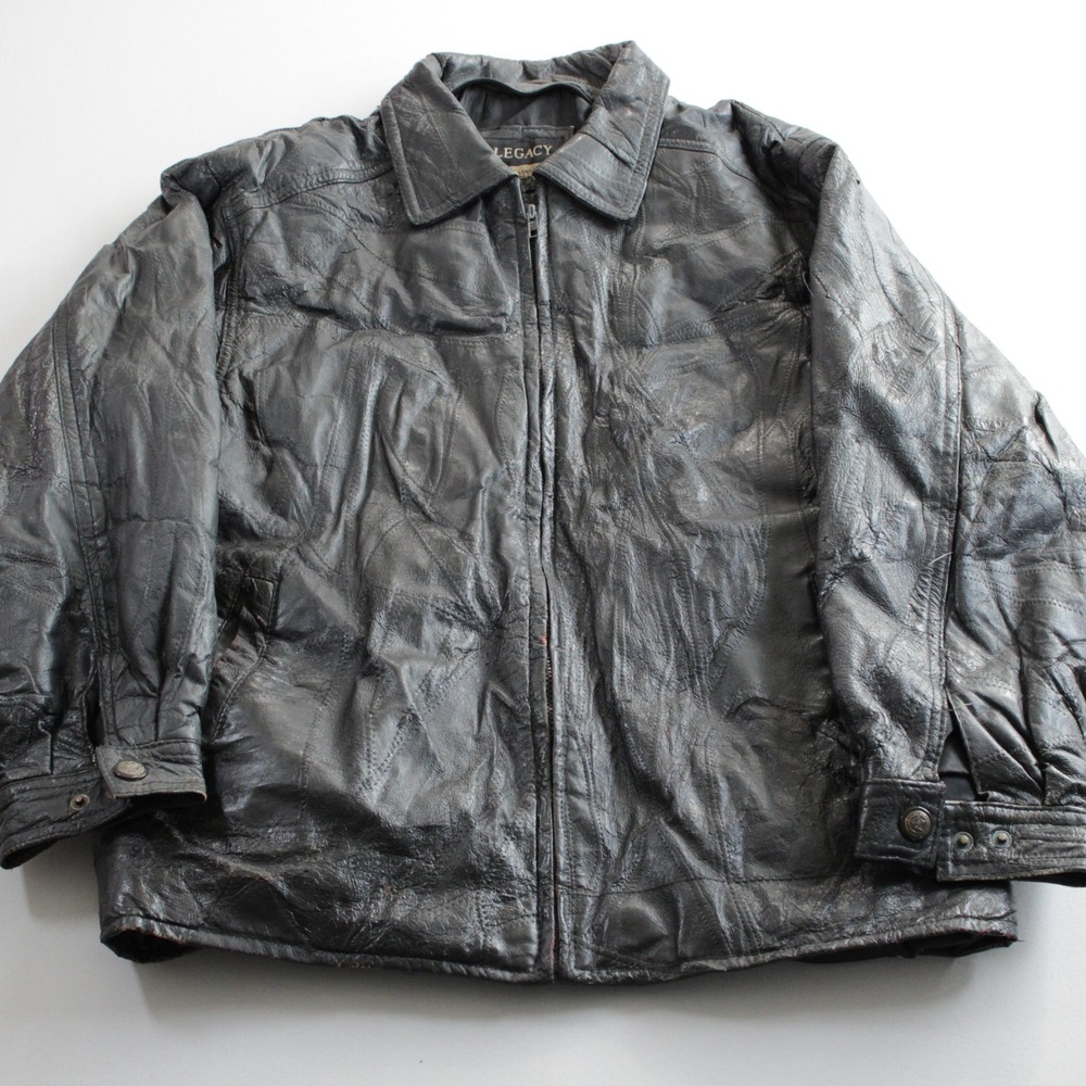 Legacy Origin Leatherwear Mens L Vintage Black Patchwork Geniune Leather Jacket